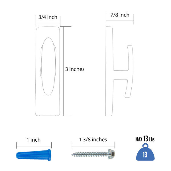 White Wall Hook with Screws, image 6