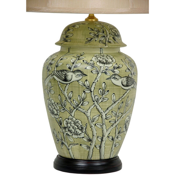 25-inch Jade Green Birds and Flowers Lamp, image 2
