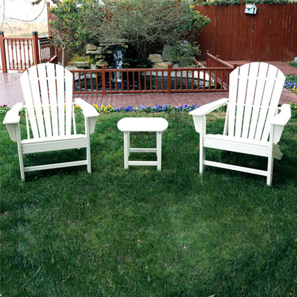BellaGreen White Recycled Adirondack Set, Two Chairs with One Table, image 1