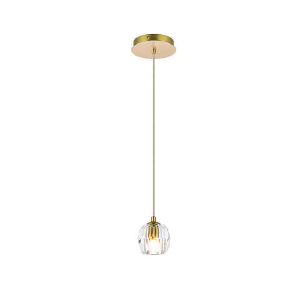 Eren Gold One-Light Mini-Pendant with Royal Cut Clear Crystal, image 1