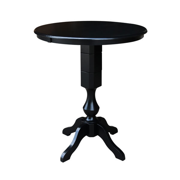 Black 36-Inch Curved Pedestal Bar Height Table with 12-Inch Leaf, image 1