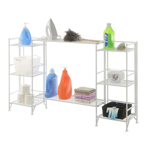 Xtra Storage White Three-Tier Folding Metal Shelves with Set of Two Deluxe Extension Shelves, image 3