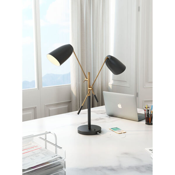 Tanner Matte Black and Brass Two-Light Desk Lamp, image 2