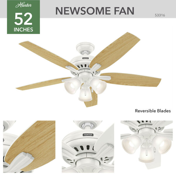 Newsome Fresh White 52-Inch Three-Light Fluorescent Adjustable Ceiling Fan, image 4