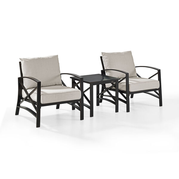 Kaplan 3 Piece Outdoor Seating Set With Oatmeal Cushion - Two Chairs, Side Table, image 1
