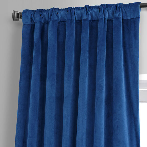 Signature Babylonian Blue Plush Velvet Hotel Blackout Single Panel Curtain, image 3