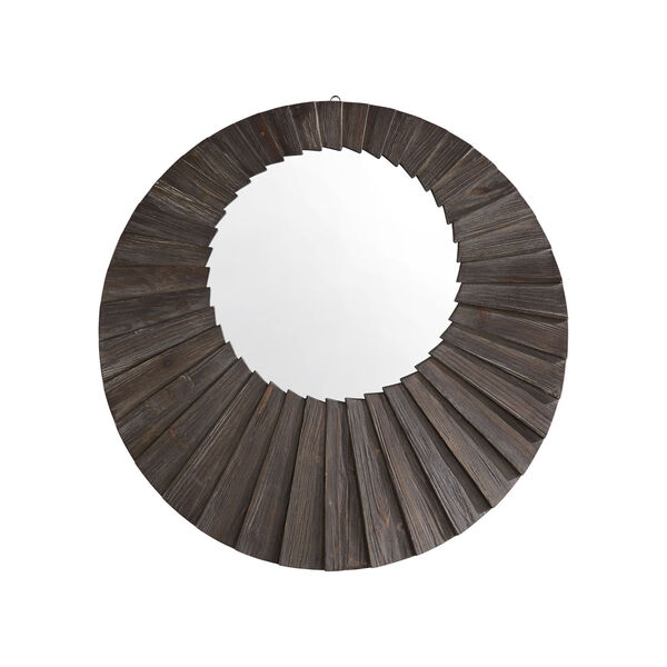 Virginia Dark Brown Reclaimed Wood 31-Inch Round Seashell Wall Mirror, image 3