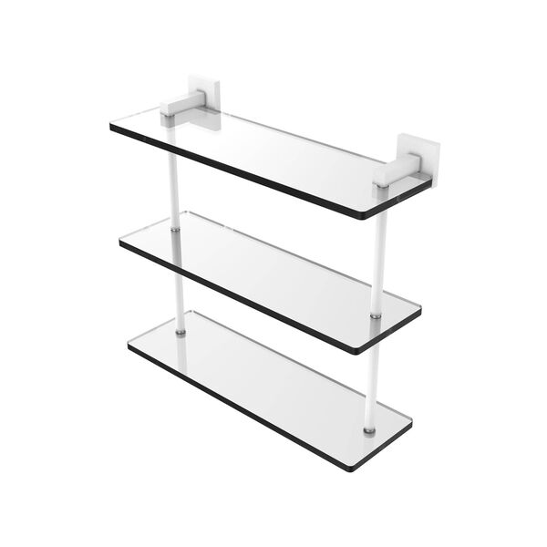 Montero Matte White 16-Inch Triple Tiered Glass Shelf, image 1