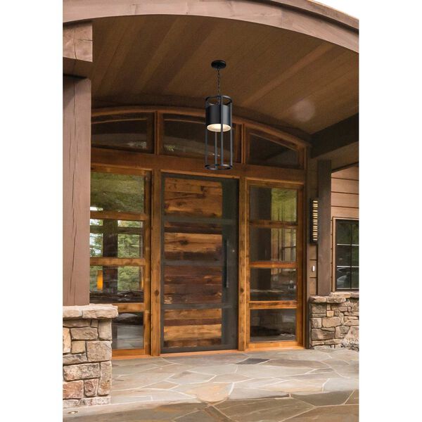 Luca Black LED Outdoor Chain Mount Ceiling Fixture with Etched Glass Shade, image 2