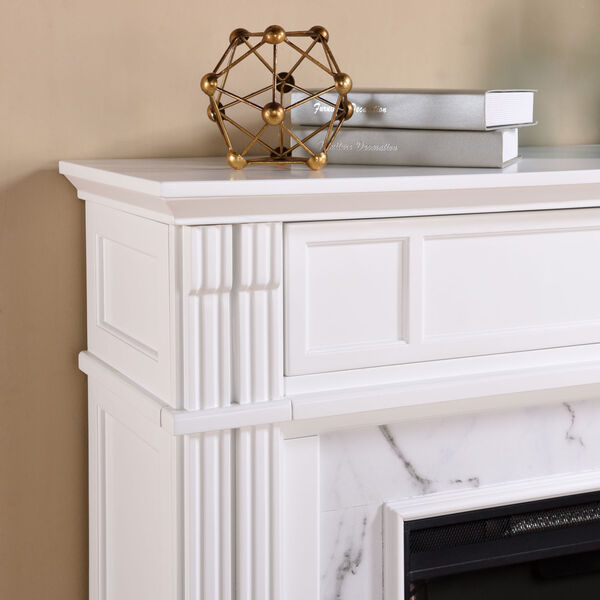 Highgate White Faux Cararra Marble Electric Media Fireplace, image 3