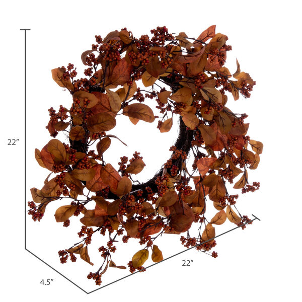 Orange 22-Inch Fall Leaves and Berry Wreath, image 2