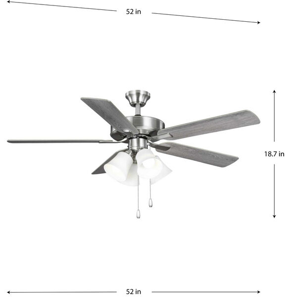 AirPro E-Star Brushed Nickel Four-Light LED 52-Inch Ceiling Fan with Etched White Glass Light Kit, image 6
