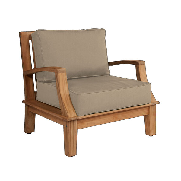 Grande Natural Teak Club Outdoor Chair with Sunbrella Fawn Cushion, image 1