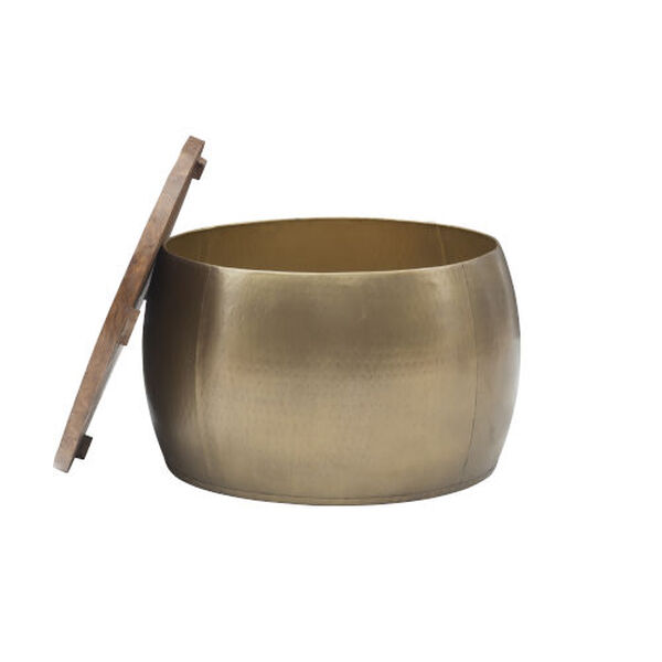 Royce Large Brass Storage Drum with Wooden Lid - (Open Box), image 3
