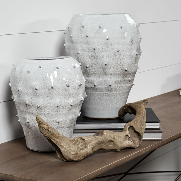 Julian Glossy White Ceramic Spoked Vase, image 3