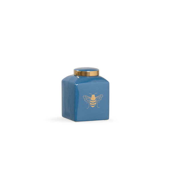 Shayla Copas Blue Glaze and Metallic Gold Bee Kind Ginger Jar, image 1