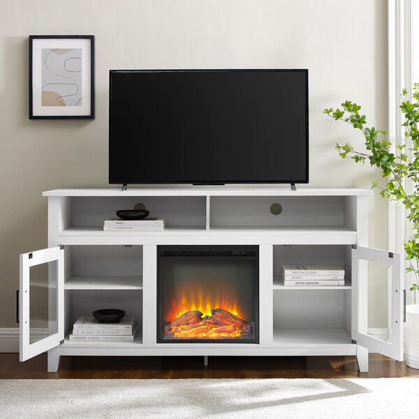 Walker Edison Furniture Co Wasatch, Tv Stand With Fireplace White Contemporary