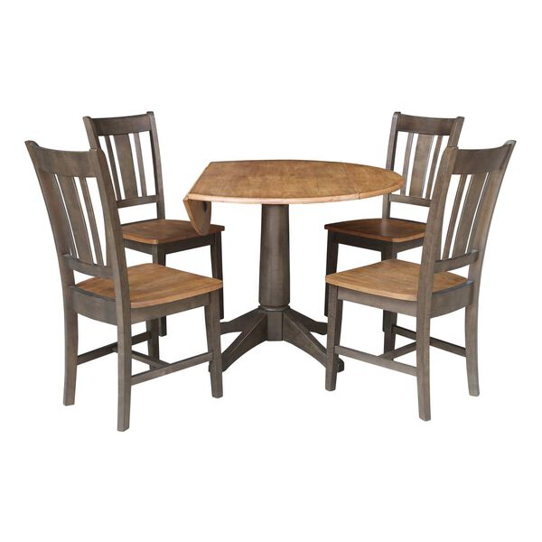Hickory Washed Coal Round Dual Drop Leaf Dining Table with Four Splatback Chairs, image 4