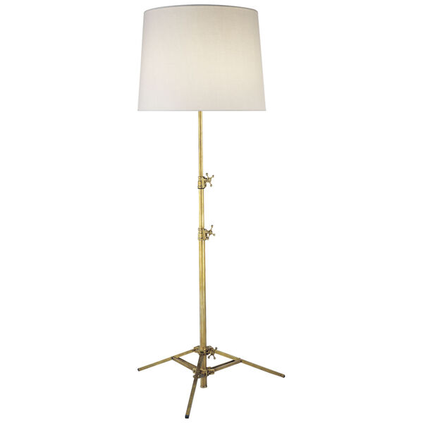 Studio Floor Lamp in Hand-Rubbed Antique Brass with Linen Shade by Thomas O'Brien, image 1