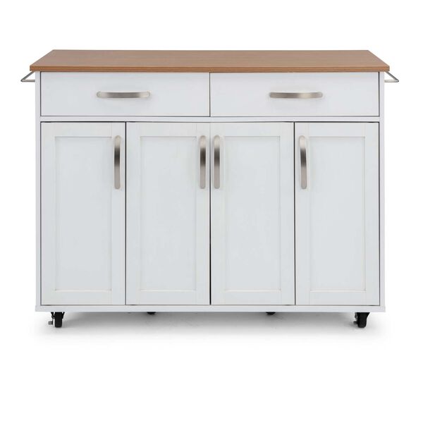 Storage Plus Off-White and Natural Kitchen Cart, image 1