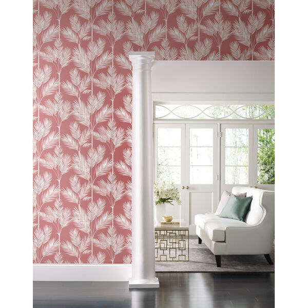 Waters Edge Coral King Palm Silhouette Pre Pasted Wallpaper, image 1