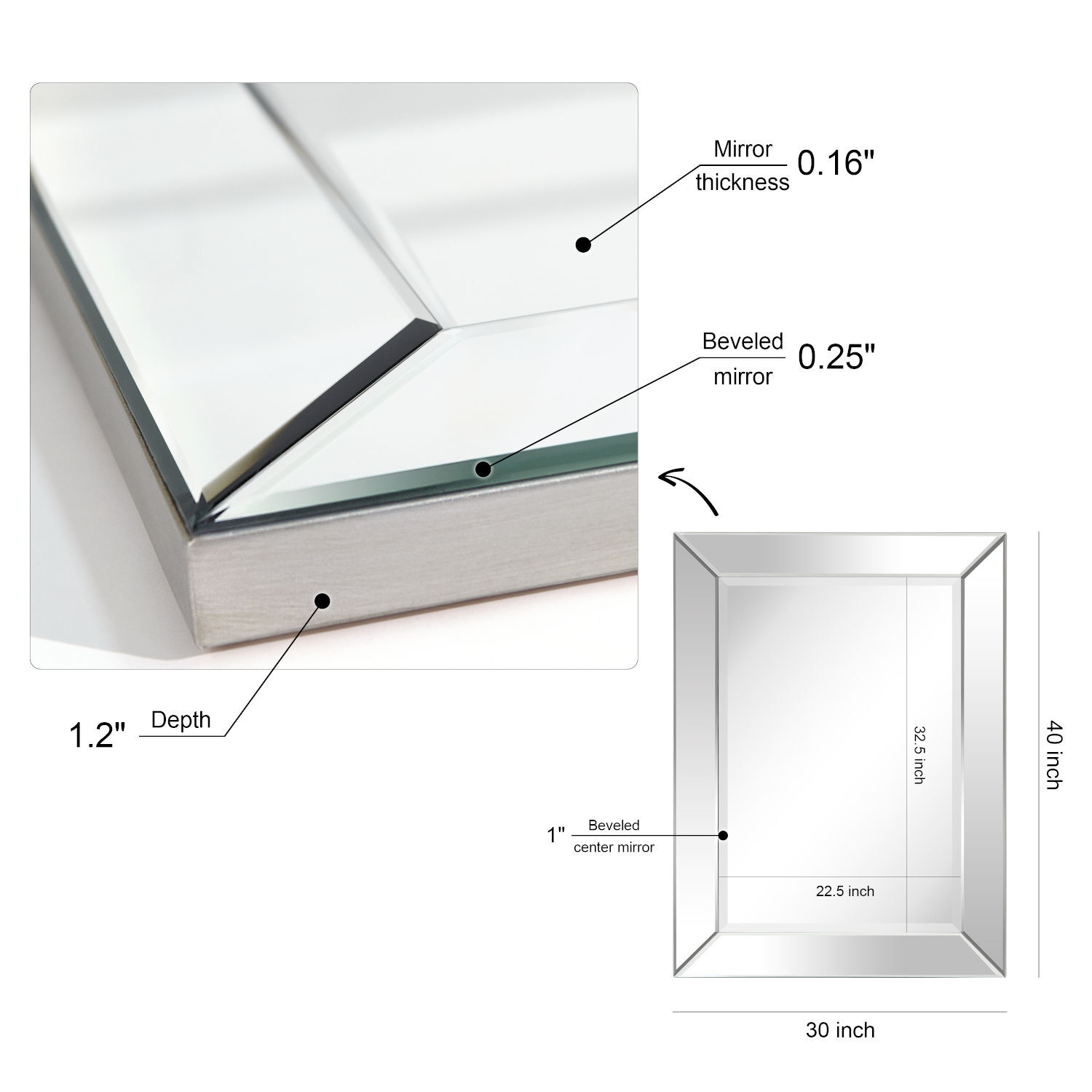 Moderno Clear 40 x 30-Inch Rectangle Wall Mirror
