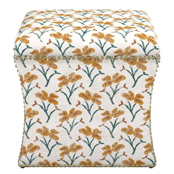 Vanves Floral Ochre Teal 19-Inch Button Storage Ottoman, image 2