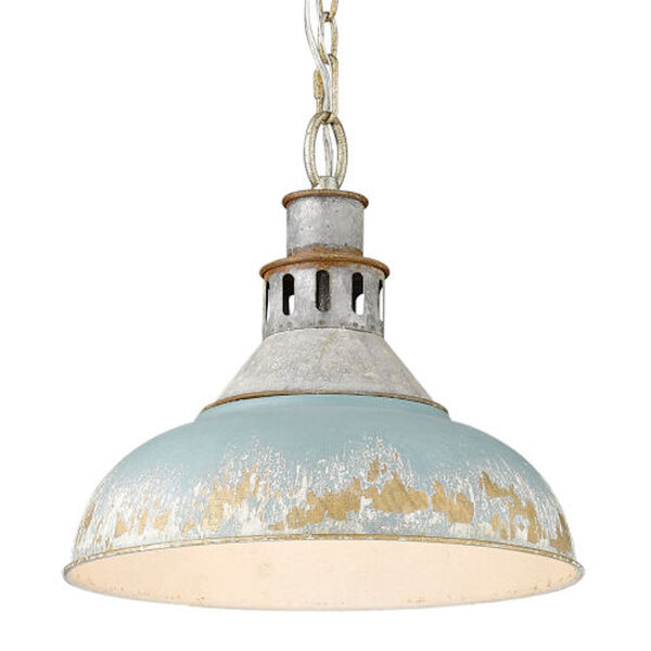 Charlotte Aged Galvanized Steel One-Light Pendant with Antique Teal Shade, image 1