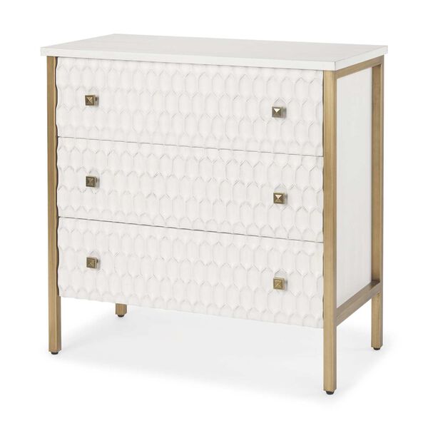 Savannah White and Gold Three-Drawer Cabinet, image 1