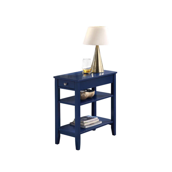 American Heritage Cobalt Blue 11-Inch Three Tier End Table With Drawer, image 2
