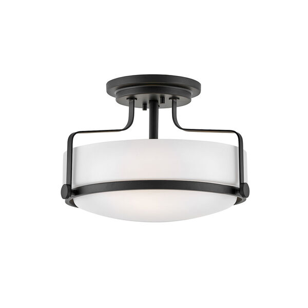 Harper Black Three-Light Semi Flush Mount with Etched Opal Glass, image 1