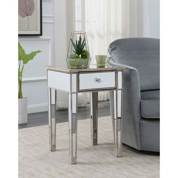 Gold Coast Mirrored End Table with Drawer in Weathered White, image 4