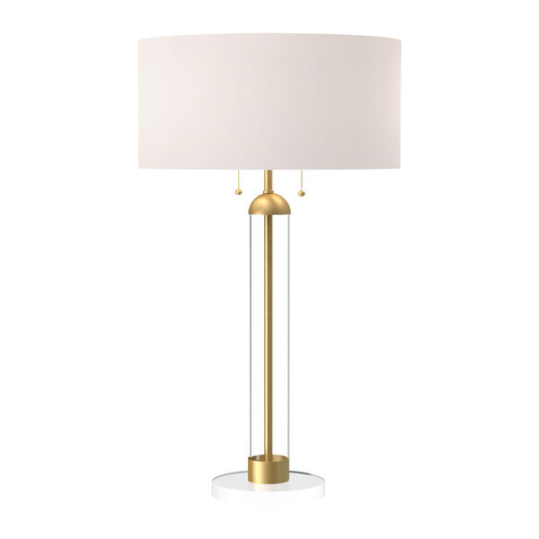 Sasha Brushed Gold and White Two-Light Table Lamp with Linen Shade, image 1