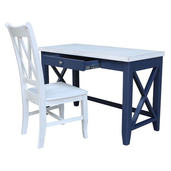 Hampton Blue and Antiqued Chalk Desk With Double XX Back Chair, image 3