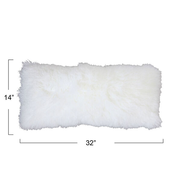 White Mongolian Lamb 32 x 14 In. Fur Pillow, image 2