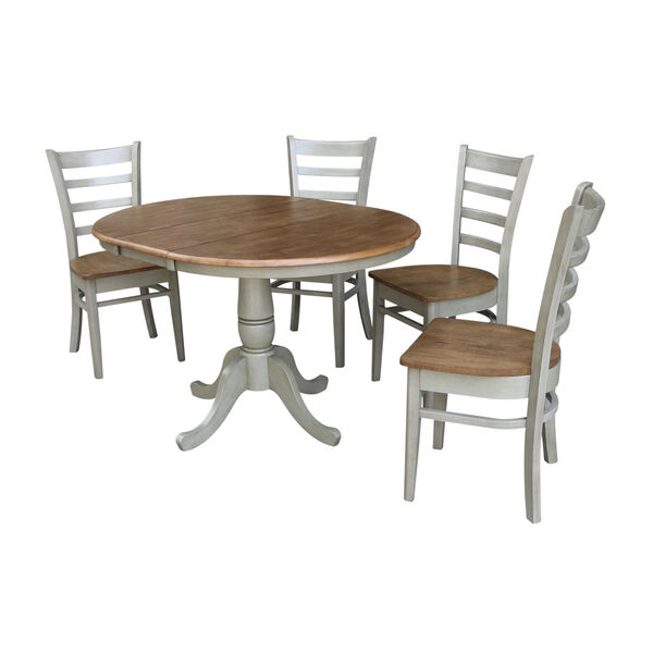 Emily Hickory and Stone 36-Inch Round Extension Dining Table With Four Chairs, Five-Piece, image 1