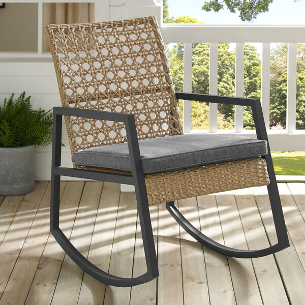 Brown and Gray Outdoor Rattan Rocking Chair, image 1