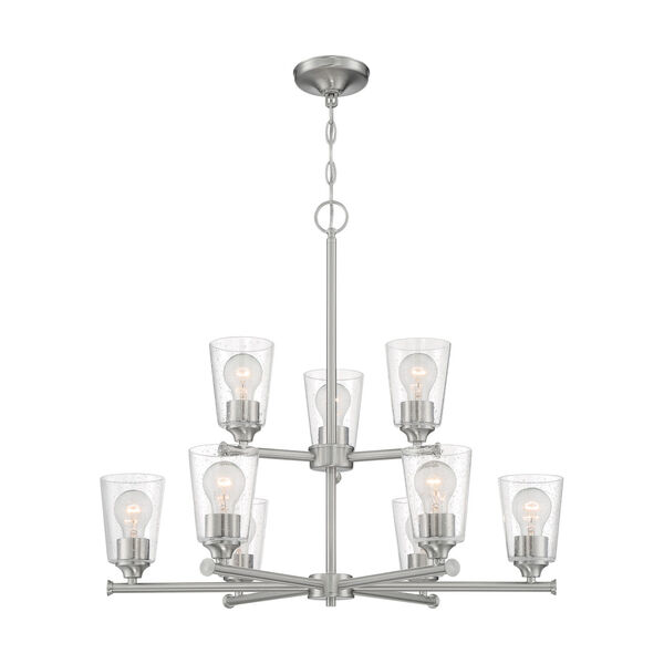 Bransel Brushed Nickel Nine-Light Chandelier with Clear Seeded Glass, image 3