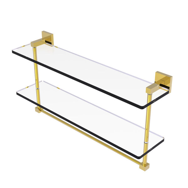 Montero Polished Brass 22-Inch Two Tiered Glass Shelf with Integrated Towel Bar, image 1