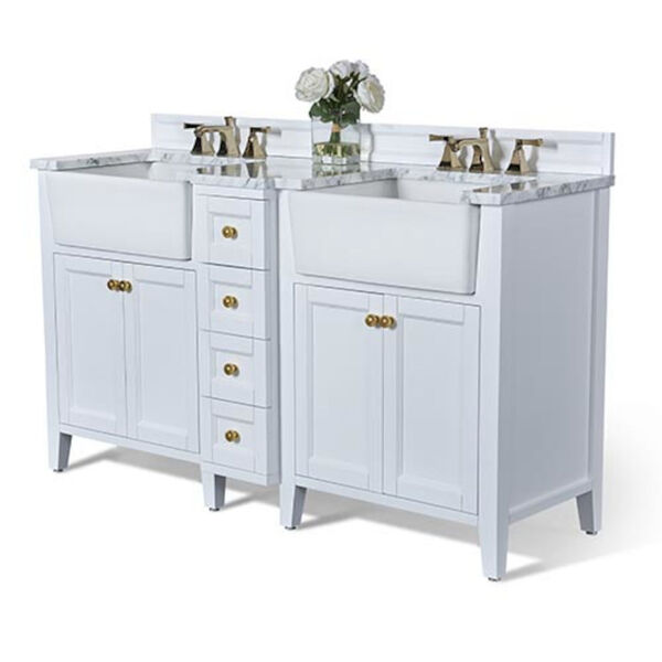 Adeline White 60-Inch Vanity Console with Farmhouse Sinks, image 1