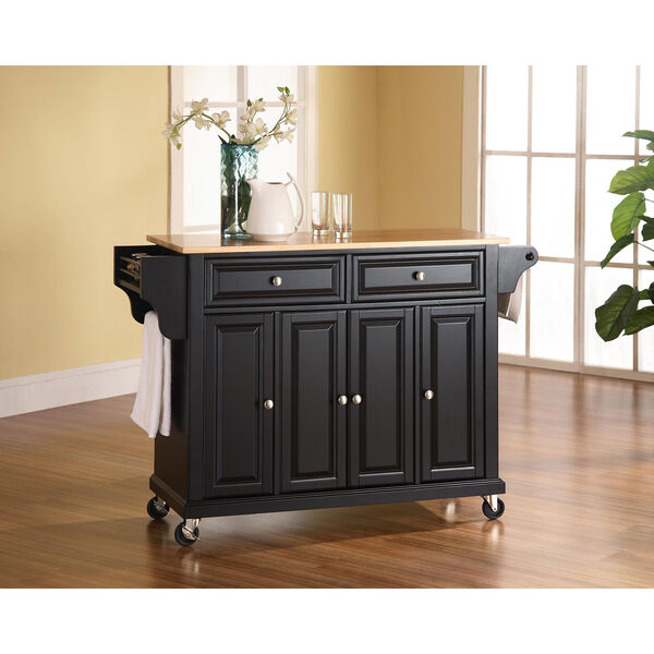 Natural Wood Top Kitchen Cart/Island in Black Finish, image 4