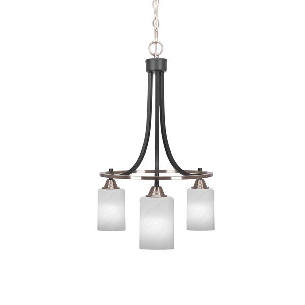 Paramount Matte Black Brushed Nickel Three-Light Downlight Chandelier with White Cylinder Marble Glass, image 1