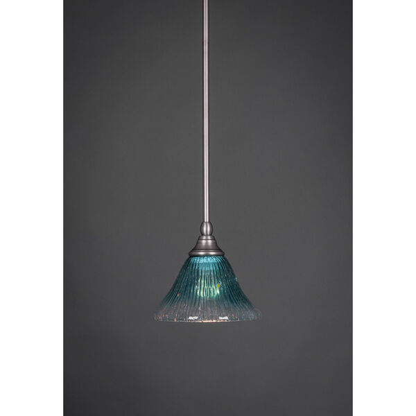 Brushed Nickel Stem Mini Pendant with Teal Crystal Glass, image 1