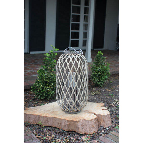 Grey Large 11-Inch Willow Lantern with Glass, image 1