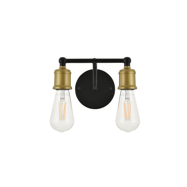 Serif Brass and Black Two-Light Wall Sconce, image 3