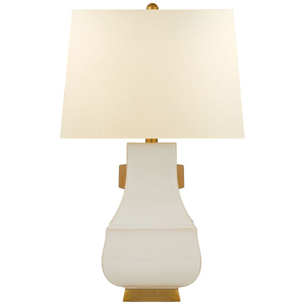 Kang Jug Large Table Lamp in Ivory and Burnt Gold Accent with Natural Percale Shade by Chapman and Myers, image 1