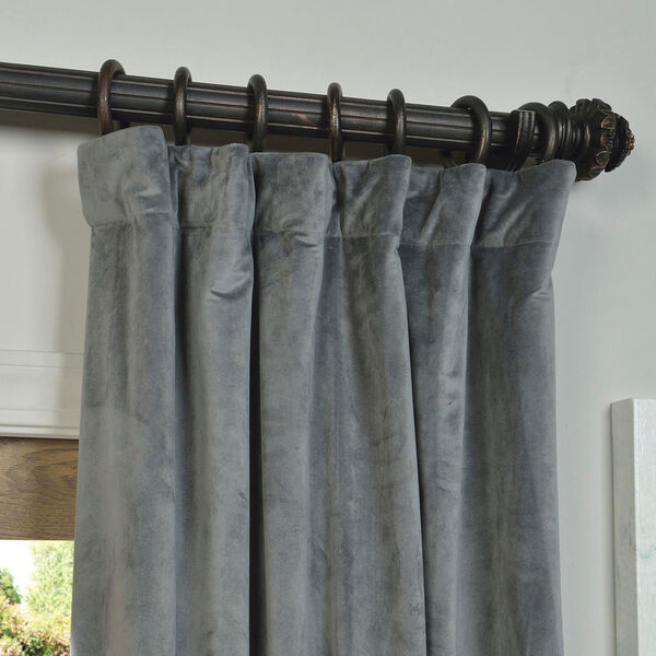 Natural Grey Blackout Velvet Pole Pocket Single Panel Curtain 50 x 84, image 2