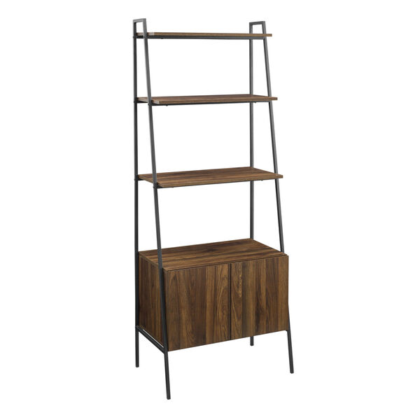 Dark Walnut and Black Ladder Bookcase with Lower Cabinet, image 5