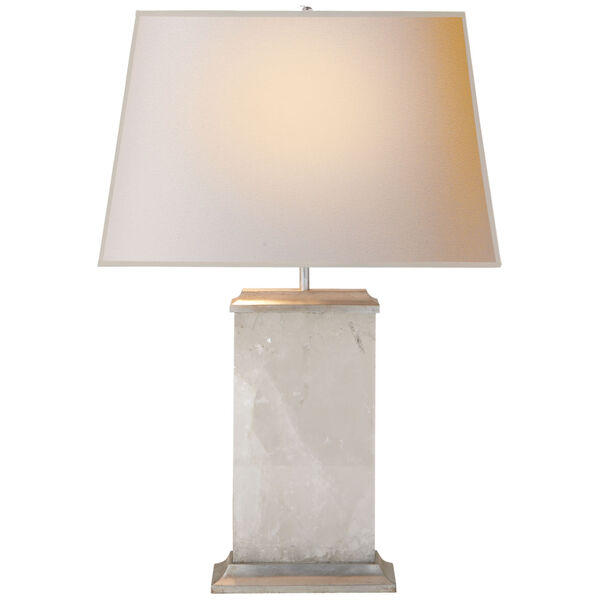Crescent Table Lamp in Quartz and Antique Silver Leaf with Natural Paper Shade by Michael S Smith, image 1