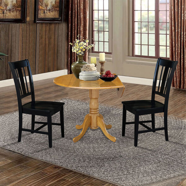 Oak and Black 42-Inch Dual Drop Leaf Table with Two Splat Back Dining Chair, Three-Piece, image 4